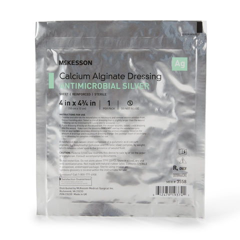 Silver Alginate Dressing McKesson 4 X 4-3/4 Inch Rectangle Sterile #3558