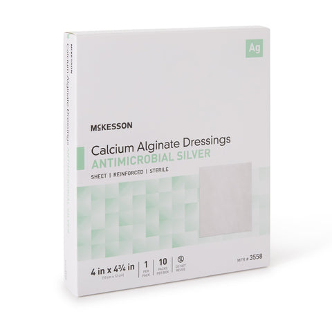 Silver Alginate Dressing McKesson 4 X 4-3/4 Inch Rectangle Sterile #3558