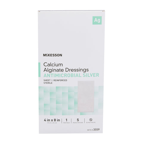 McKesson Silver Alginate Dressing 4 X 8 Inch Rectangle Sterile #3559