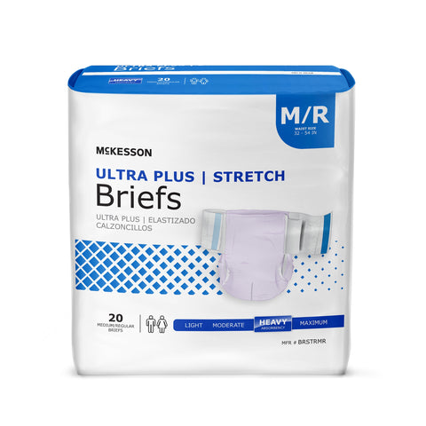 Incontinence Brief McKesson Ultra Plus Stretch Adult Medium Unisex Disposable Heavy Absorbency #BRSTRMR