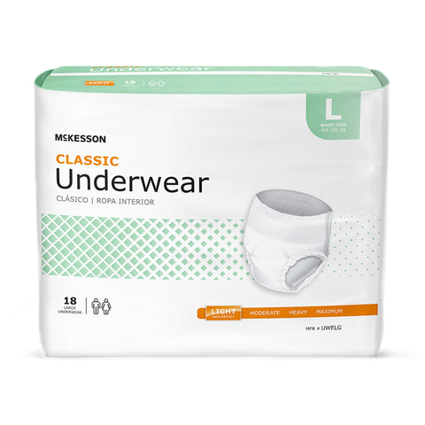 Absorbent Underwear McKesson Classic Pull On with Tear Away Seams Adult Large Unisex Disposable Light Absorbency #UWELG