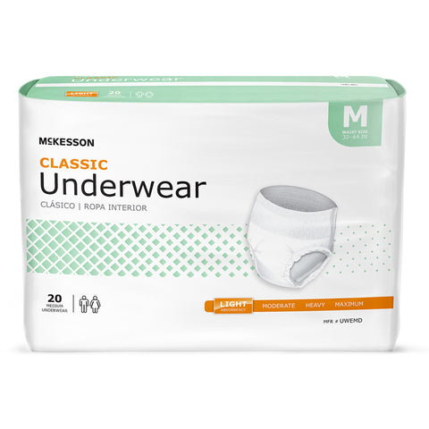 Absorbent Underwear McKesson Classic Pull On with Tear Away Seams Adult Medium Unisex Disposable Light Absorbency #UWEMD