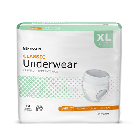Absorbent Underwear McKesson Classic Pull On with Tear Away Seams Adult X-Large Unisex Disposable Light Absorbency #UWEXL