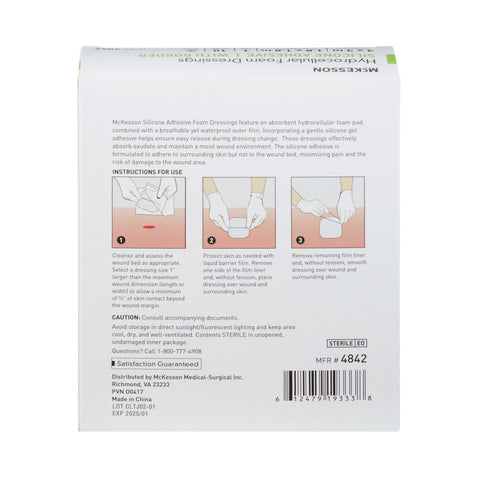 Foam Dressing McKesson 3 X 3 Inch With Border Film Backing Silicone Gel Adhesive Square Sterile #4842