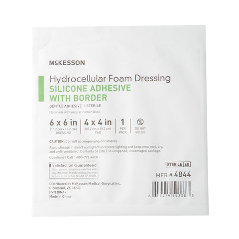 Foam Dressing McKesson 6 X 6 Inch With Border Film Backing Silicone Gel Adhesive Square Sterile #4844