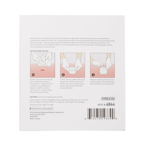 Foam Dressing McKesson 6 X 6 Inch With Border Film Backing Silicone Gel Adhesive Square Sterile #4844