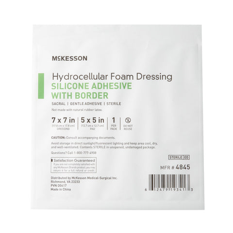 Foam Dressing McKesson 7 X 7 Inch With Border Film Backing Silicone Gel Adhesive Sacral Sterile #4845