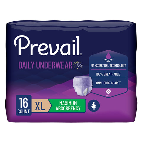 Absorbent Underwear Prevail® Daily Underwear Pull On with Tear Away Seams Adult X-Large Female Disposable Heavy Absorbency #PWC-514/1