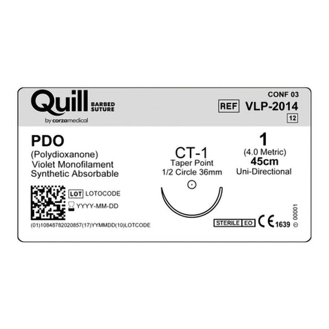 Absorbable Quill Barbed Suture with Needle Quill™ Polydioxanone CT-1 1/2 Circle Taper Point Needle Size 1 Barbed Monofilament #VLP-2014