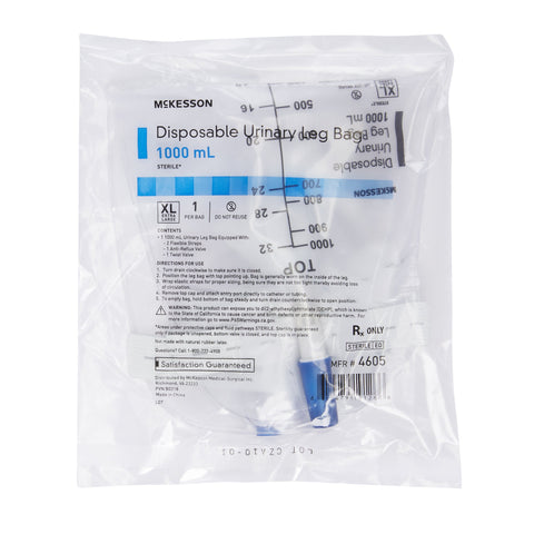 McKesson Urinary Leg Bag Anti-Reflux Valve Sterile 1,000 mL Vinyl #4605