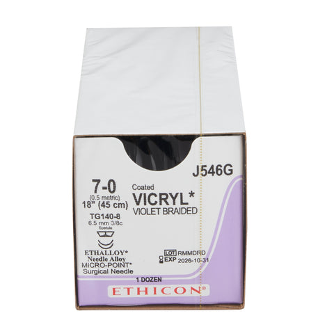 Absorbable Suture with Needle Coated Vicryl™ Polyglactin 910 TG140-8 3/8 Circle Spatula Needle Size 7-0 Braided #J546G