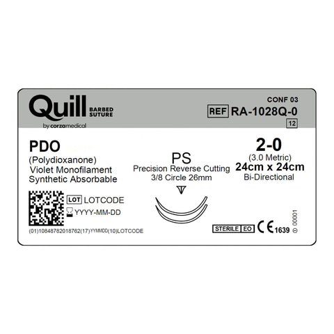 Absorbable Quill Barbed Suture with Needle Quill™ Polydioxanone 2DE-14 3/8 Circle Reverse Cutting Needle Size 2-0 Barbed Monofilament #RA-1028Q-0