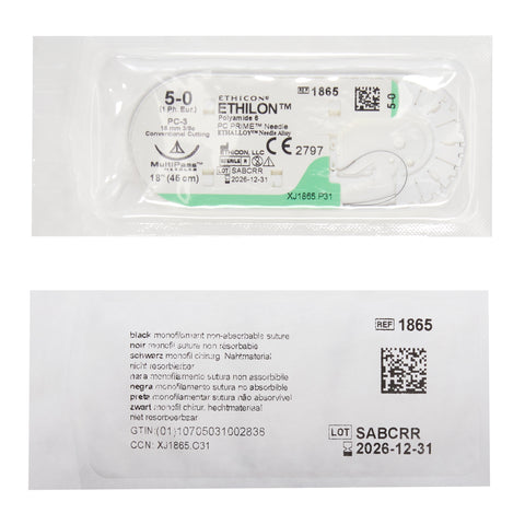 Nonabsorbable Suture with Needle Ethilon™ Nylon PC-3 3/8 Circle Precision Conventional Cutting Needle Size 5-0 Monofilament #1865G