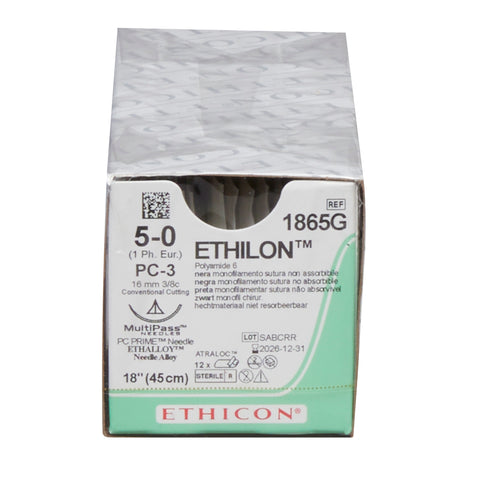Nonabsorbable Suture with Needle Ethilon™ Nylon PC-3 3/8 Circle Precision Conventional Cutting Needle Size 5-0 Monofilament #1865G