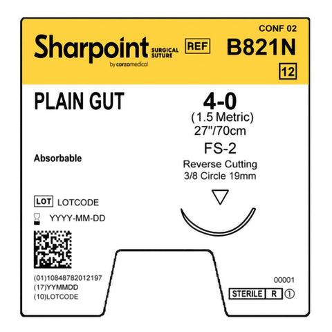 Absorbable Suture with Needle Surgical Specialties™ Plain Gut DSM19 3/8 Circle Precision Reverse Cutting Needle Size 4-0 Monofilament #B821N