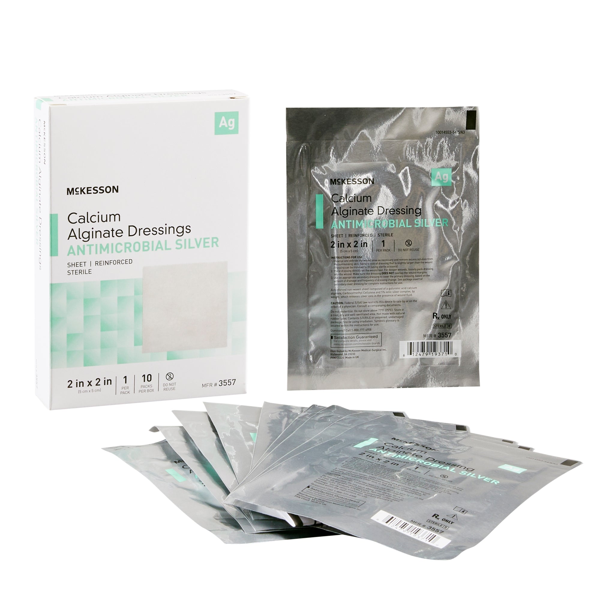 Silver Alginate Dressing McKesson 2 X 2 Inch Square Sterile #3557 Silver Alginate Dressing McKesson 2 X 2 Inch Square Sterile #3557