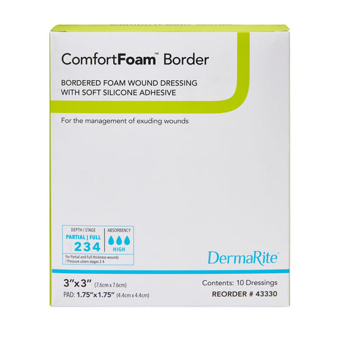 DermaRite Industries Foam Dressing ComfortFoam™ Border 3 X 3 Inch With Border Waterproof Backing Silicone Adhesive Square Sterile #43330