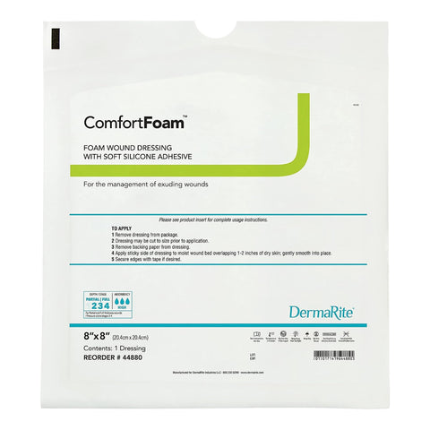 DermaRite Industries Foam Dressing ComfortFoam™ 8 X 8 Inch Without Border Film Backing Silicone Face Square Sterile #44880