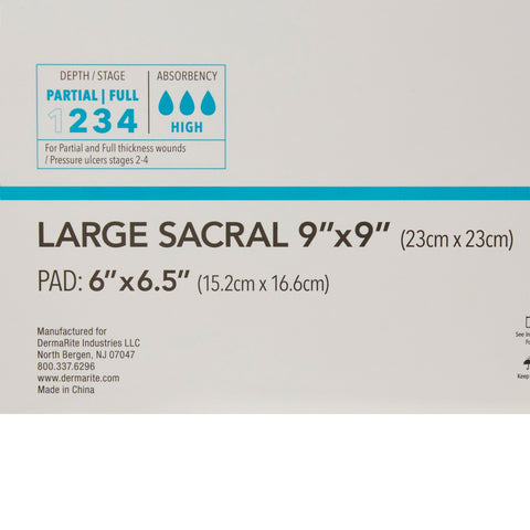 DermaRite Industries Foam Dressing ComfortFoam™ Border 9 X 9 Inch With Border Waterproof Backing Silicone Adhesive Sacral Sterile #43990