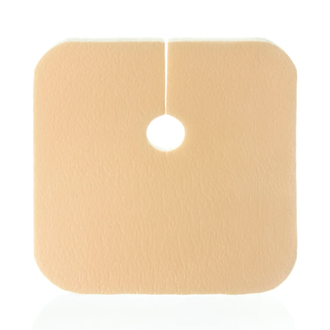 DermaRite Industries Foam Dressing DermaFoam® Tracheostomy 3-1/2 X 3-1/2 Inch Without Border Waterproof Backing Nonadhesive Fenestrated Square Sterile #45330