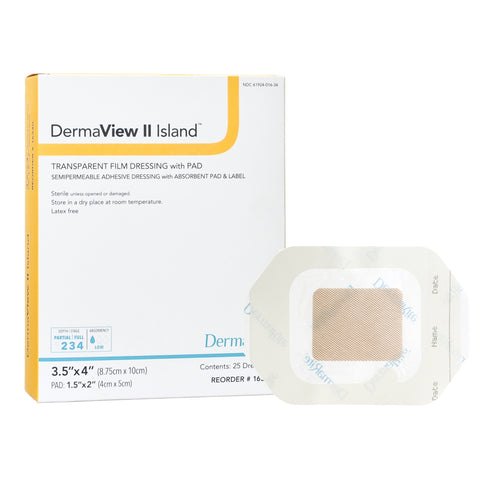 Transparent Film Dressing with Pad DermaView II™ Island 3-1/2 X 4 Inch Frame Style Delivery Rectangle Sterile #16340