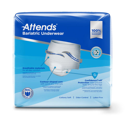 Absorbent Underwear Attends® Bariatric Pull On with Tear Away Seams Adult 2X-Large Unisex Disposable Heavy Absorbency #AU50