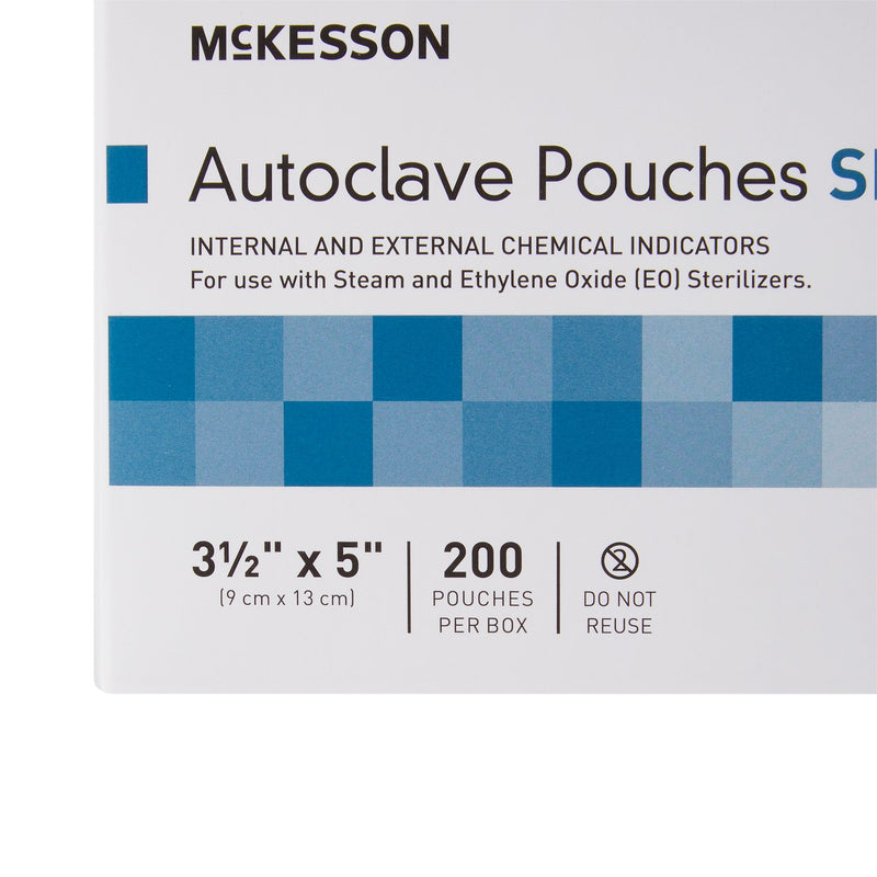 Sterilization Pouch McKesson Ethylene Oxide (EO) Gas / Steam 3-1/2 X 5 Inch Transparent Blue / White Self Seal Paper / Film #16-6420