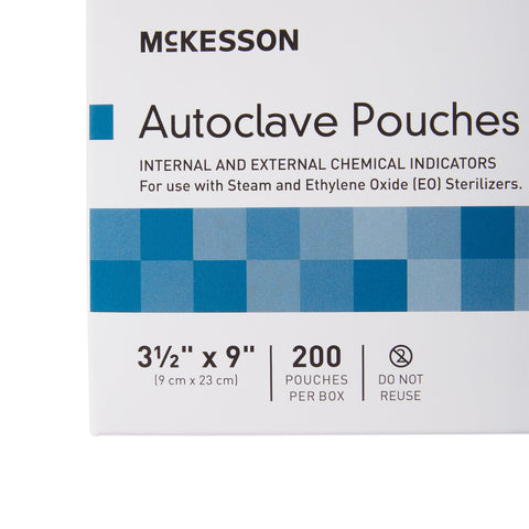 Sterilization Pouch McKesson Ethylene Oxide (EO) Gas / Steam 3-1/2 X 9 Inch Transparent Blue / White Self Seal Paper / Film #16-6423