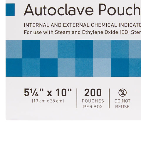 Sterilization Pouch McKesson Ethylene Oxide (EO) Gas / Steam 5-1/4 X 10 Inch Transparent Blue / White Self Seal Paper / Film #16-6424