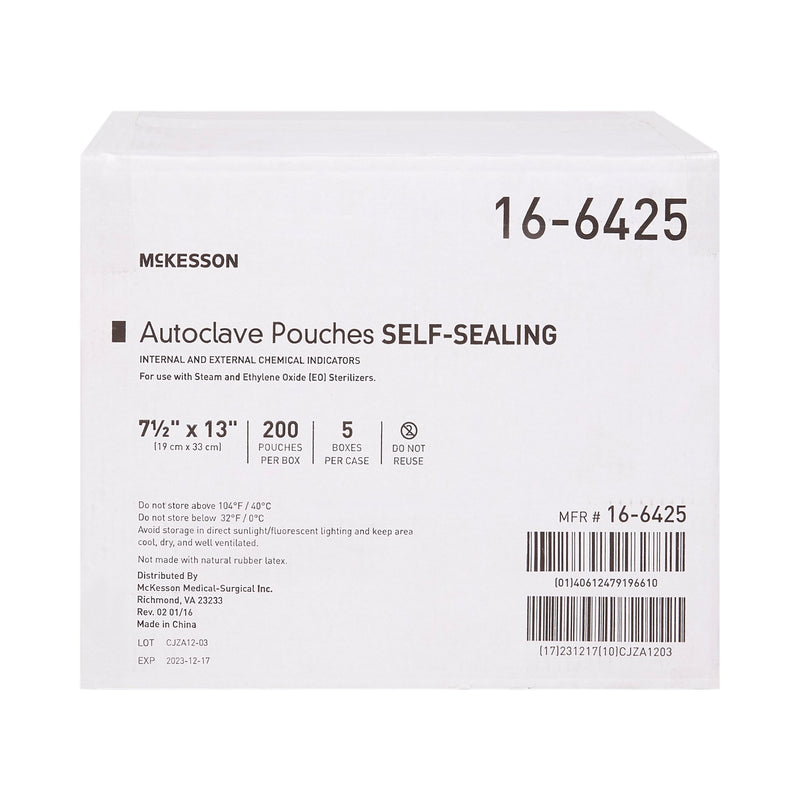 Sterilization Pouch McKesson Ethylene Oxide (EO) Gas / Steam 7-1/2 X 13 Inch Transparent Blue / White Self Seal Paper / Film #16-6425