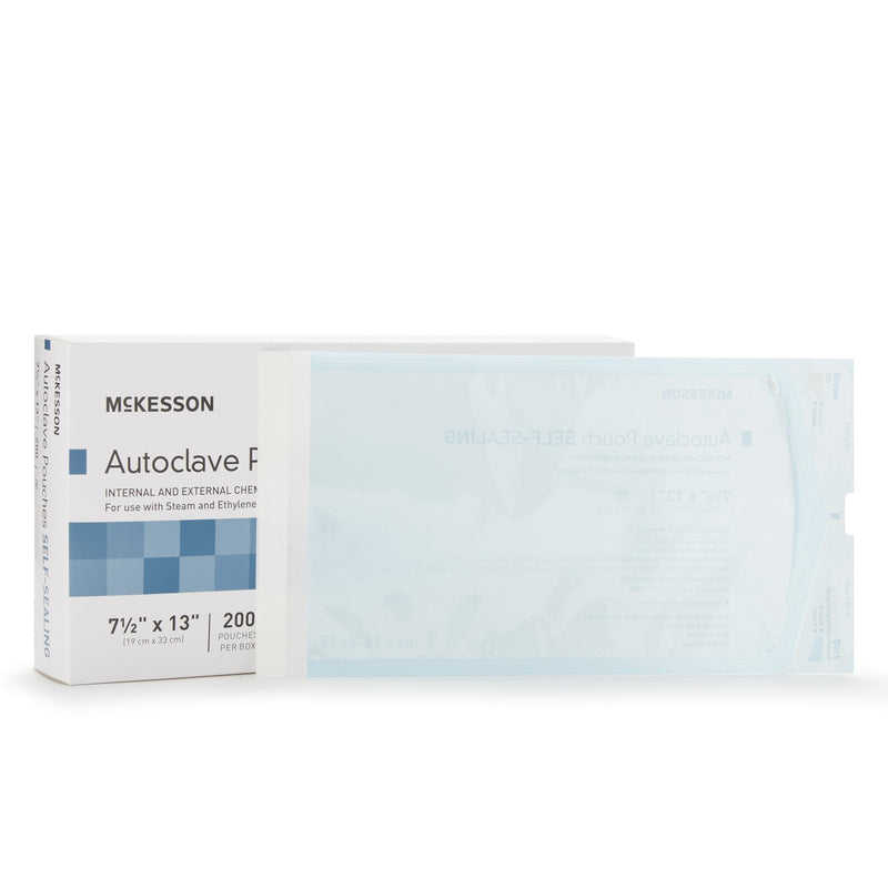 Sterilization Pouch McKesson Ethylene Oxide (EO) Gas / Steam 7-1/2 X 13 Inch Transparent Blue / White Self Seal Paper / Film #16-6425