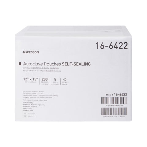 Sterilization Pouch McKesson Ethylene Oxide (EO) Gas / Steam 12 X 15 Inch Transparent Blue / White Self Seal Paper / Film #16-6422