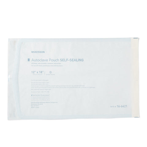 Sterilization Pouch McKesson Ethylene Oxide (EO) Gas / Steam 12 X 18 Inch Transparent Blue / White Self Seal Paper / Film #16-6421