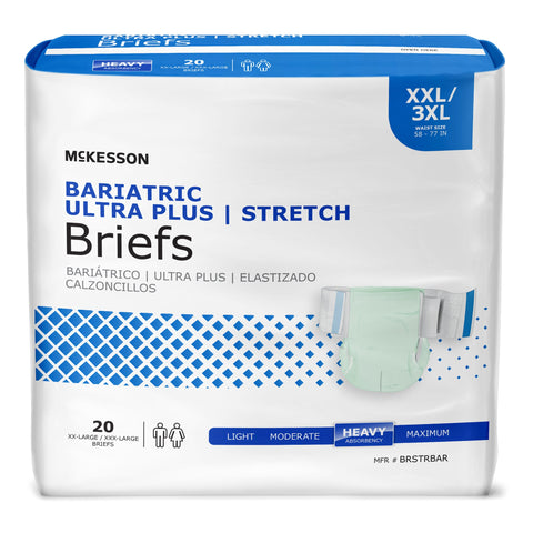 Incontinence Brief McKesson Ultra Plus Stretch Adult 2X-Large / 3X-Large Unisex Disposable Heavy Absorbency #BRSTRBAR