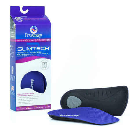 Orthotic Insole Powerstep® SlimTech Contoured Polyester / Polypropylene / VCT® Foam Women 6 to 6.5 / Men 4 to 4.5 Black / Blue / Gray #5012-03AS