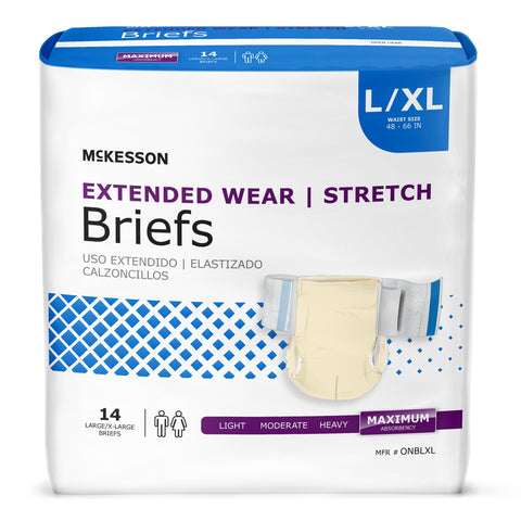 Incontinence Brief McKesson Extended Wear Adult Large / X-Large Unisex Disposable Heavy Absorbency #ONBLXL