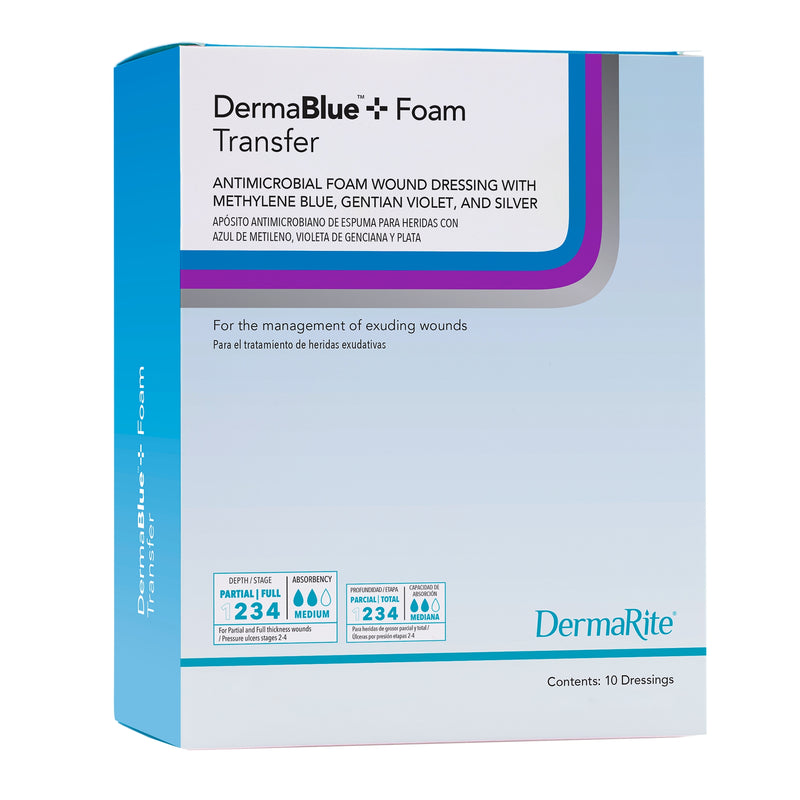 DermaRite Industries Silver Foam Dressing DermaBlue+™ Foam Transfer 4 X 5 Inch Rectangle Sterile #76040518