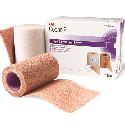 2 Layer Compression Bandage System 3M™ Coban™ 2 2-9/10 Yard X 4 Inch / 4 Inch X 5-1/10 Yard 35 to 40 mmHg Self-adherent / Pull On Closure Tan / White NonSterile
