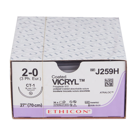Absorbable Suture with Needle Coated Vicryl™ Polyglactin 910 CT-1 1/2 Circle Taper Point Needle Size 2-0 Braided #J259H