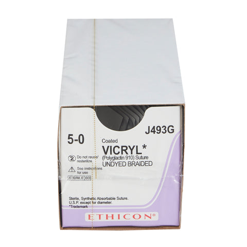 Absorbable Suture with Needle Coated Vicryl™ Polyglactin 910 P-3 3/8 Circle Precision Reverse Cutting Needle Size 5-0 Braided #J493G