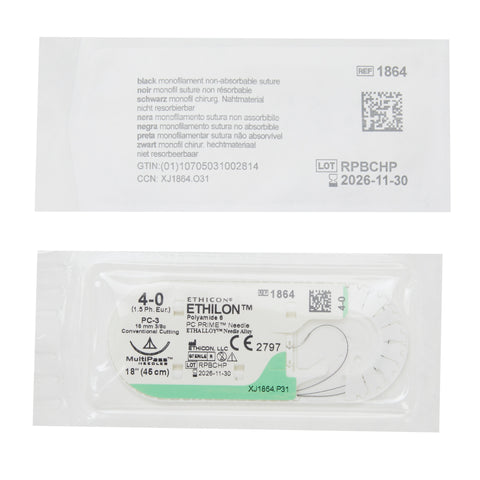 Nonabsorbable Suture with Needle Ethilon™ Nylon PC-3 3/8 Circle Precision Conventional Cutting Needle Size 4-0 Monofilament #1864G
