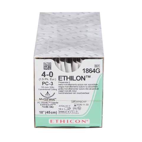 Nonabsorbable Suture with Needle Ethilon™ Nylon PC-3 3/8 Circle Precision Conventional Cutting Needle Size 4-0 Monofilament #1864G