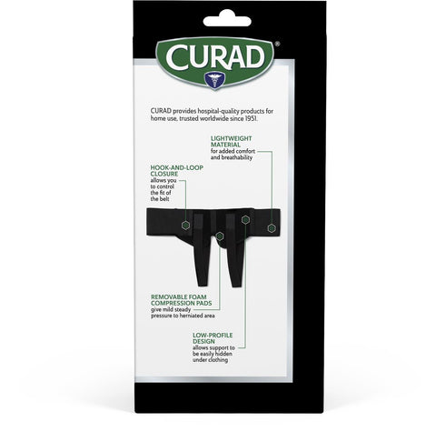 CURAD Hernia Belt with Removable Compression Pads, Hook-and-Loop Closure, Elastic, Black