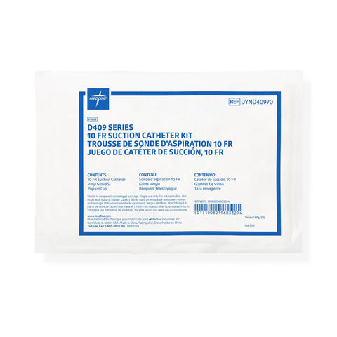 Medline Sterile Suction Catheter Kit with Pair of Gloves, Whistle Tip, Pop-Up Cup, 10 Fr #DYND40970