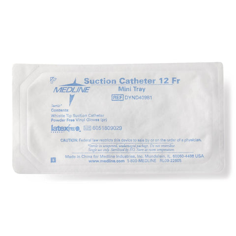 Medline Sterile Open Suction Catheter Mini Tray with Pair of Gloves, 12 Fr, Whistle Tip #DYND40981