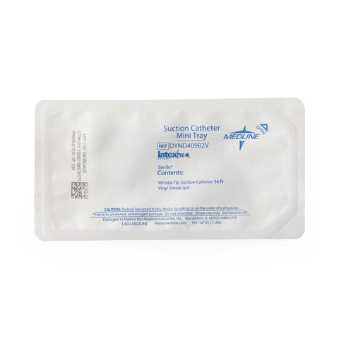 Medline Sterile Open Suction Catheter Mini Tray with Pair of Gloves, 14 Fr #DYND40982V