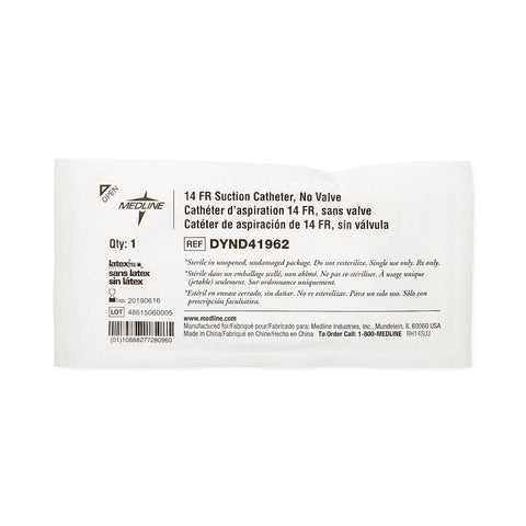 Medline Sterile Continuous Valve Open Suction Catheter Straight Pack, 14 Fr, Whistle Tip #DYND41962