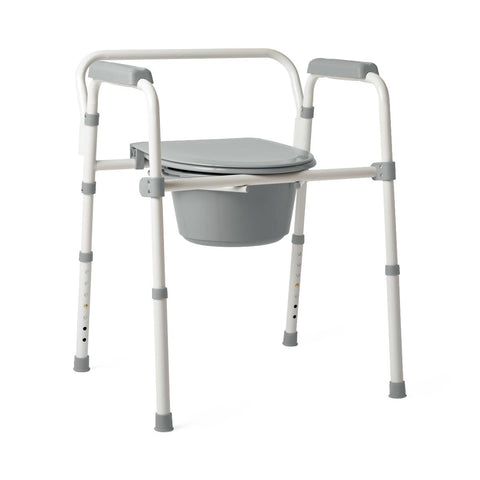 Medline Steel 3-in-1 Folding Commode, Includes Seat with Lid, Bucket, Armrests, and Splashguard  #G1-200X1