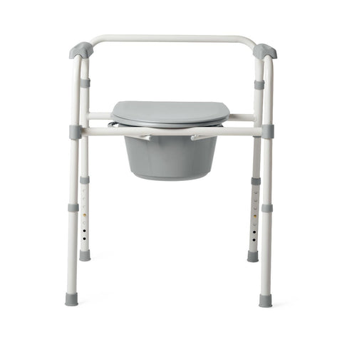 Medline Steel 3-in-1 Folding Commode, Includes Seat with Lid, Bucket, Armrests, and Splashguard  #G1-200X1