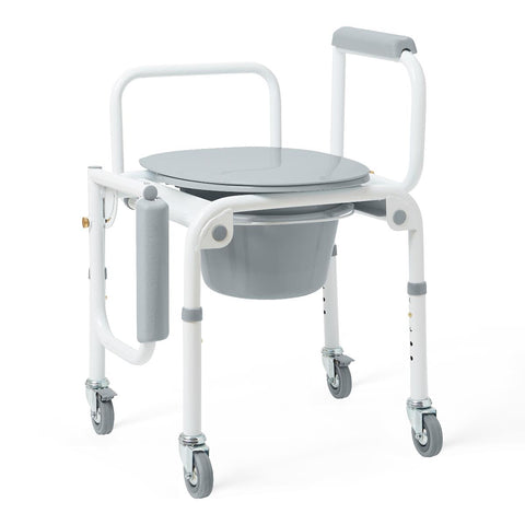 Medline Steel Drop-Arm Commode, Four Locking Casters, 350 lb Weight Capacity #G1-303DWX1